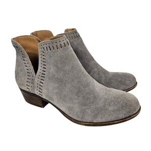 Lucky Brand Bustina Gray Perforated Suede Cutout Pull On Ankle Boot 6.5